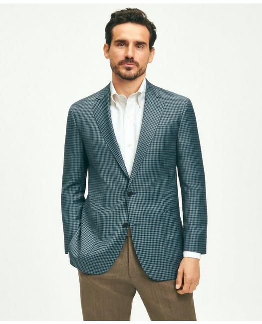 Brooks Brothers Men's Traditional Fit Wool Guncheck Sport Coat Aqua