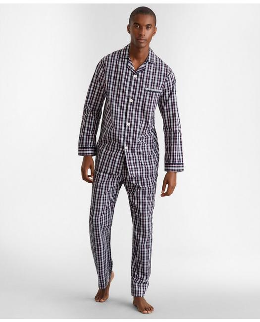 Brooks Brothers Men's Double-Plaid Pajamas Navy