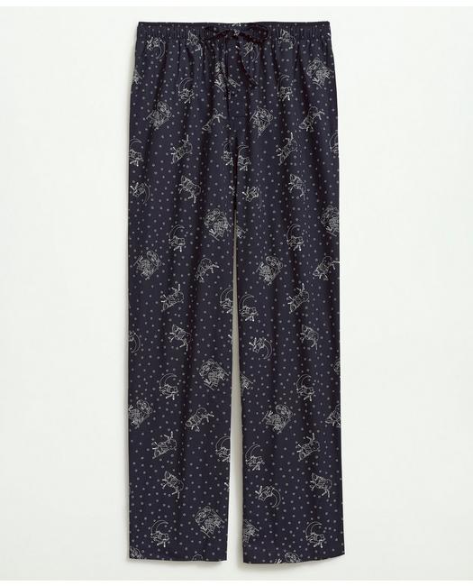 Brooks Brothers Men's Cotton Poplin Henry Print Lounge Pants Navy