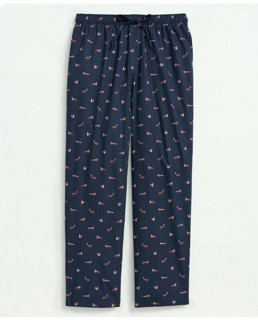 Brooks Brothers Men's Cotton Broadcloth Fox Print Lounge Pants Navy