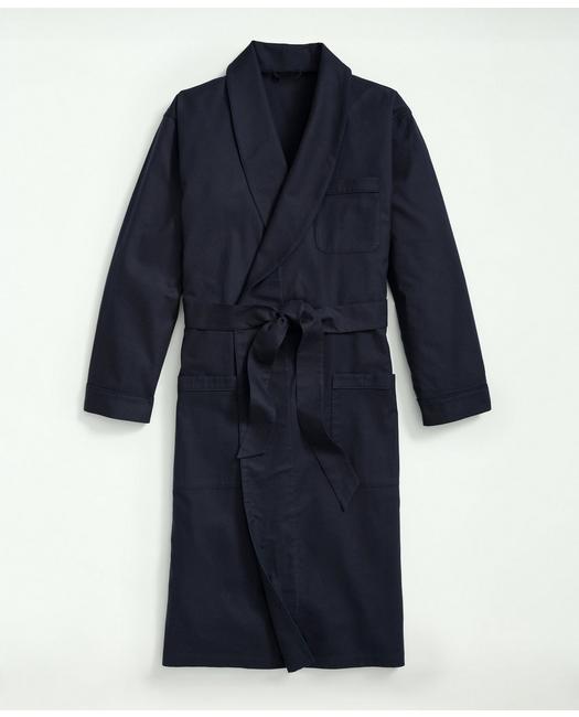 Brooks Brothers Men's Cotton Flannel Belted Robe Navy