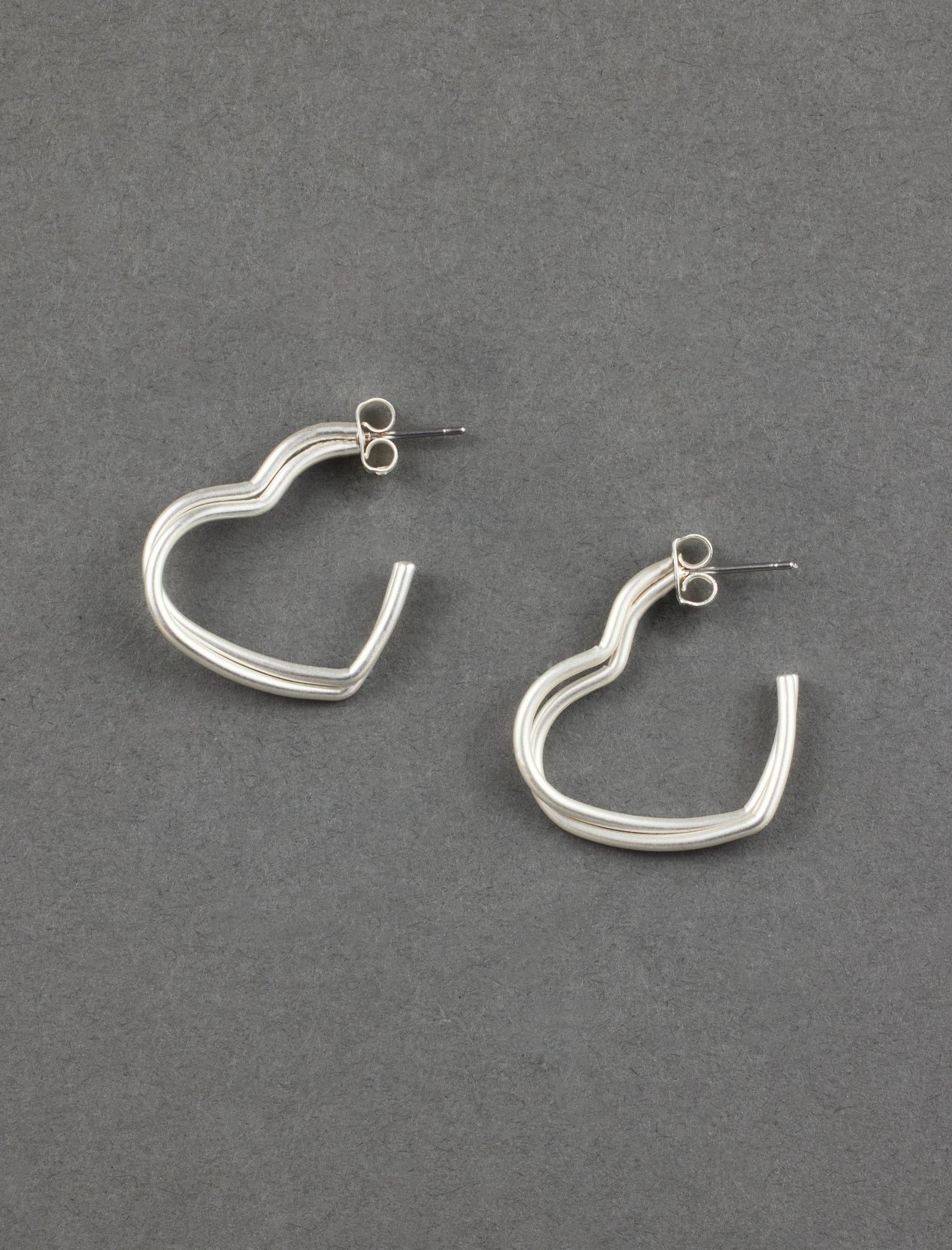 Lucky Brand Modern Heart Hoop Earring Silver