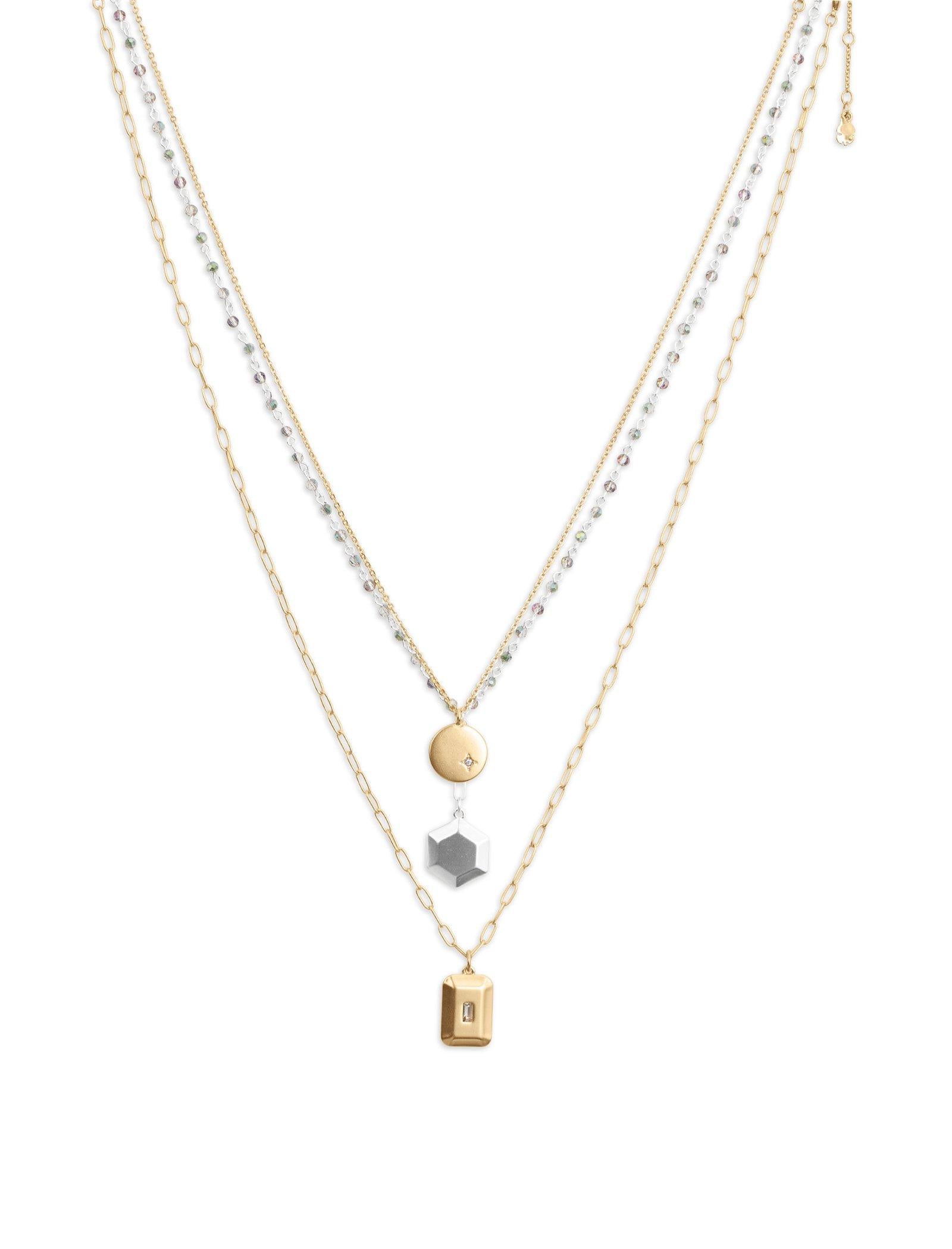 Lucky Brand Modern Metal Shapes Layer Necklace Two Tone