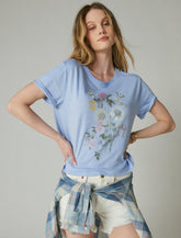 Lucky Brand Monotone Floral Crop Tee Cornflower