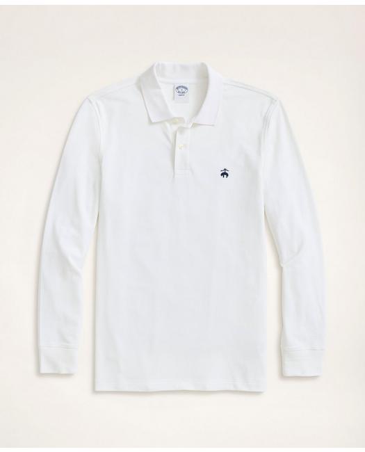 Brooks Brothers Men's Golden Fleece Slim Fit Stretch Supima Long-Sleeve Polo Shirt White