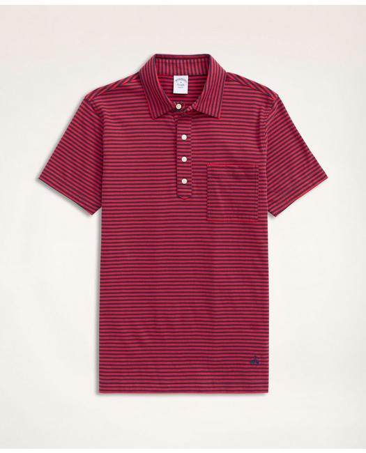 Brooks Brothers Men's Vintage Jersey Feeder Stripe Polo Shirt Red/Navy