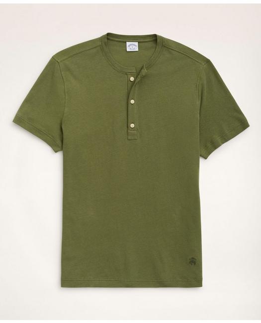 Brooks Brothers Men's Washed Cotton Linen Henley Olive