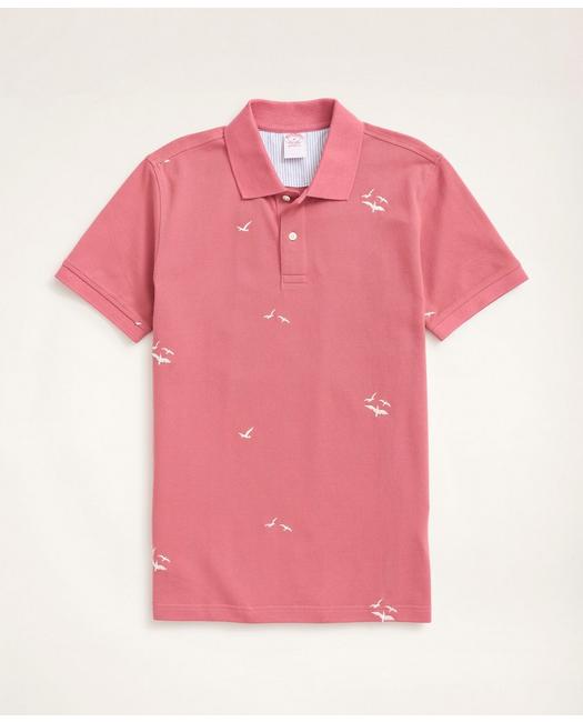 Brooks Brothers Men's Original Fit Stretch Polo Shirt with Seagull Embroidery Red