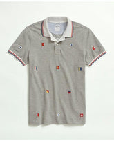 Brooks Brothers Men's Cotton Slim-Fit Embroidered Nautical Flag Polo Shirt Grey Heather