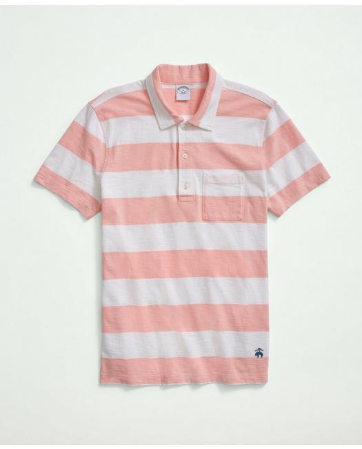 Brooks Brothers Men's Vintage Washed Cotton Stripe Polo Shirt Red