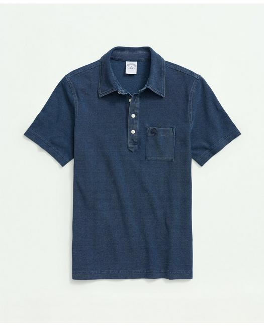 Brooks Brothers Men's Vintage Pique Indigo Short-Sleeve Polo Shirt Light Blue
