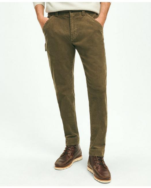 Brooks Brothers Men's Slim Fit Stretch Cotton Corduroy Carpenter Pants Olive