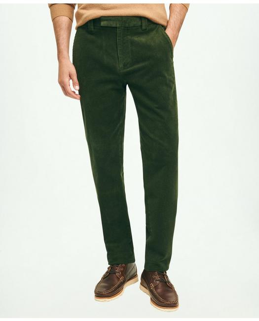 Brooks Brothers Men's Regular Fit Cotton Wide-Wale Corduroy Pants Dark Green