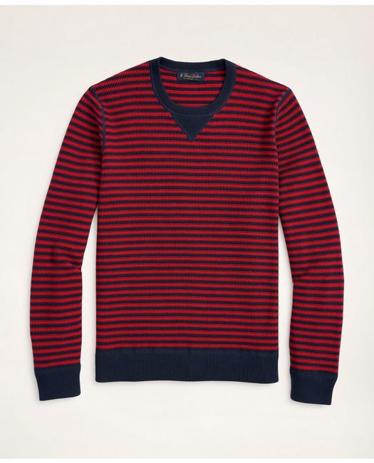 Brooks Brothers Men's Striped Cotton Pique Crewneck Sweater Navy/Red