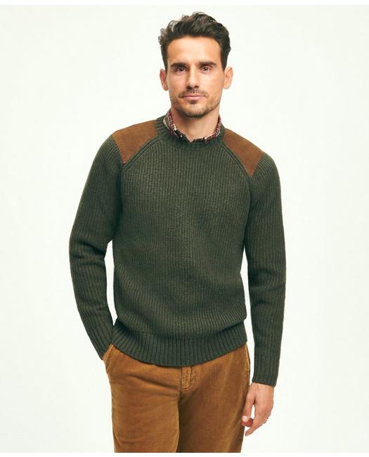 Brooks Brothers Men's English Rib Lambswool Crewneck Sweater Green