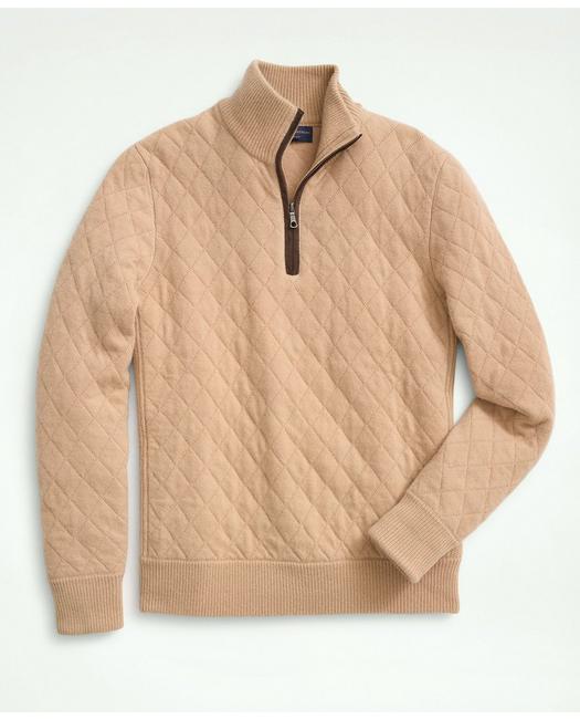 Brooks Brothers Men's Wool Cashmere Quilted Half-Zip Sweater Camel