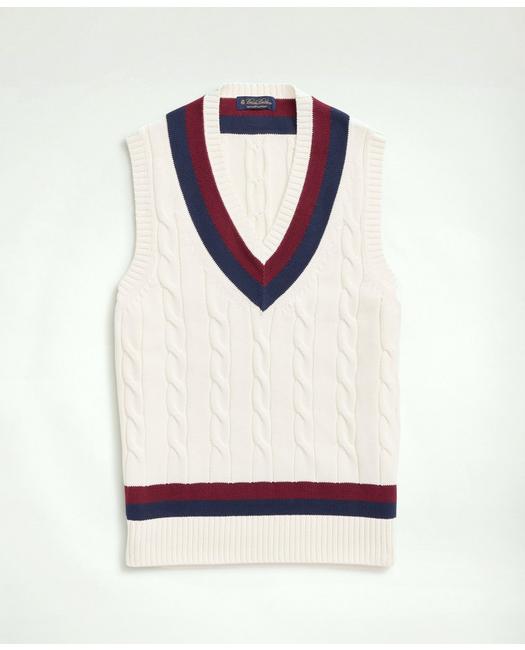 Brooks Brothers Men's Supima Cotton Cable Tennis Sweater Vest Ivory