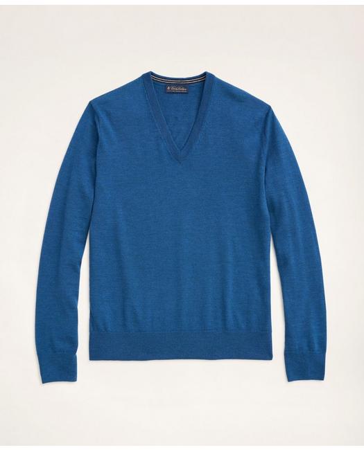 Brooks Brothers Men's Merino V-Neck Sweater Medium Blue