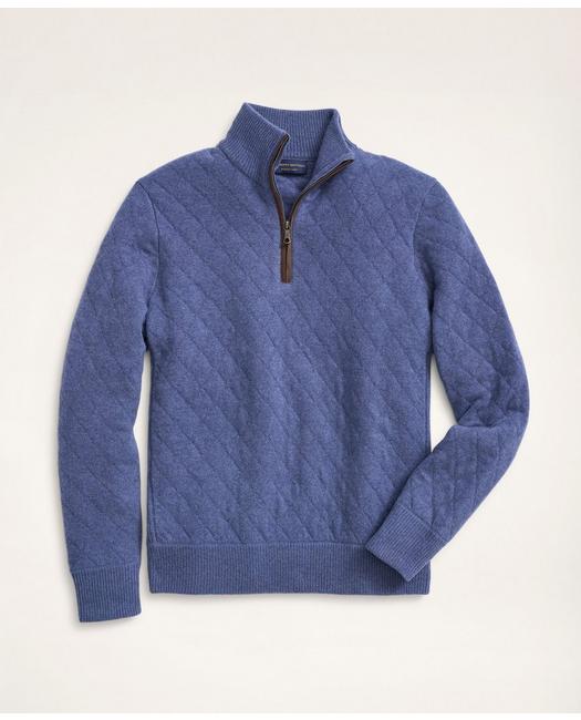 Brooks Brothers Men's Wool Cashmere Quilted Half-Zip Blue