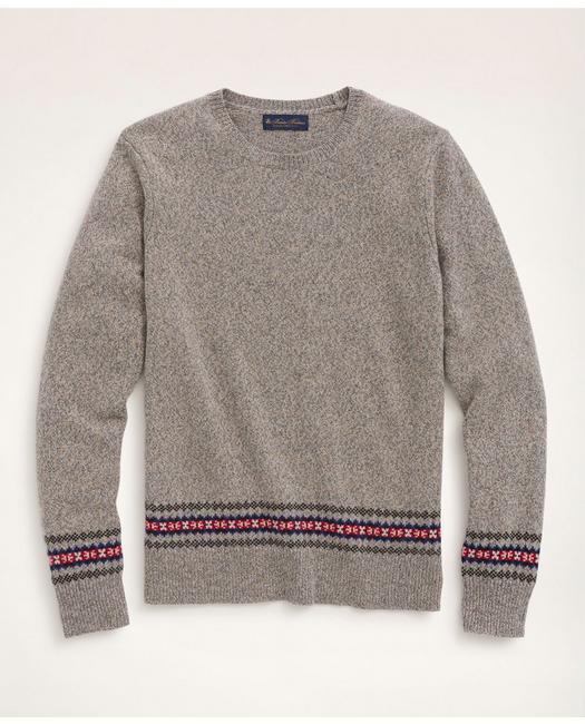 Brooks Brothers Men's Merino Fair Isle Trim Sweater Grey