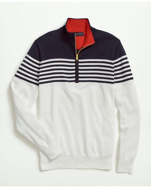 Brooks Brothers Men's Supima Cotton Half-Zip Mariner Stripe Sweater Navy