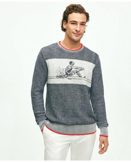 Brooks Brothers Men's Supima Cotton Intarsia Rower Crewneck Sweater Navy