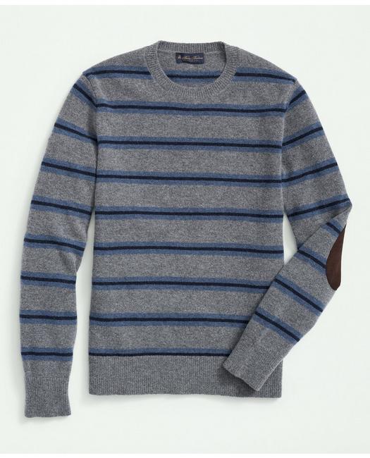 Brooks Brothers Men's Lambswool Crewneck Belt Striped Sweater Grey