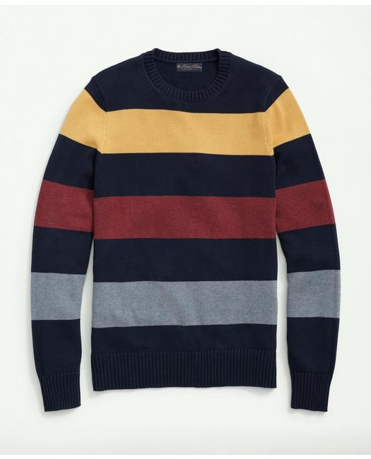 Brooks Brothers Men's Cotton Crewneck Rugby Stripe Sweater Navy