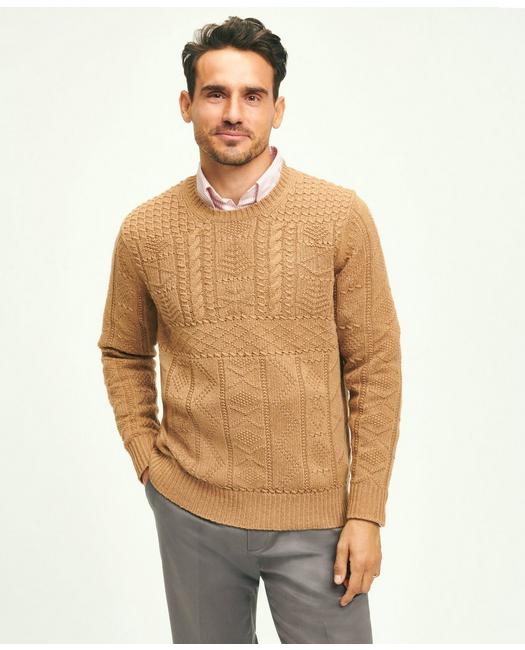 Brooks Brothers Men's Camel Hair Cable Knit Crewneck Sweater Brown