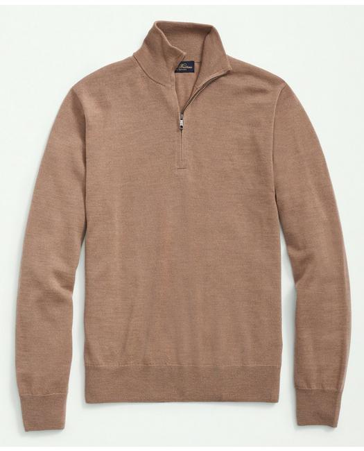 Brooks Brothers Men's Fine Merino Wool Half-Zip Sweater Camel