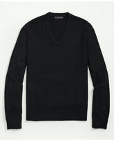 Brooks Brothers Men's Fine Merino Wool V-Neck Sweater Black