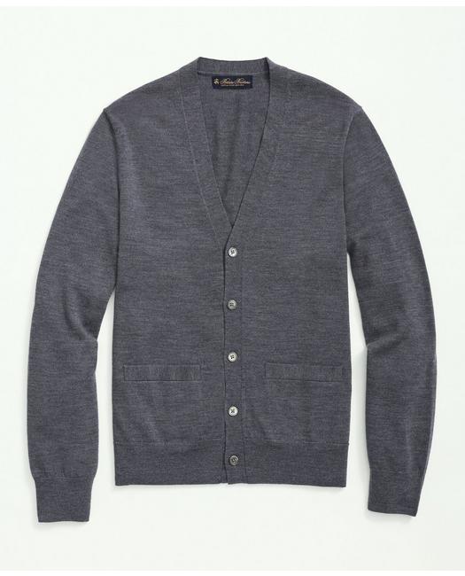 Brooks Brothers Men's Fine Merino Wool Cardigan Sweater Grey Heather