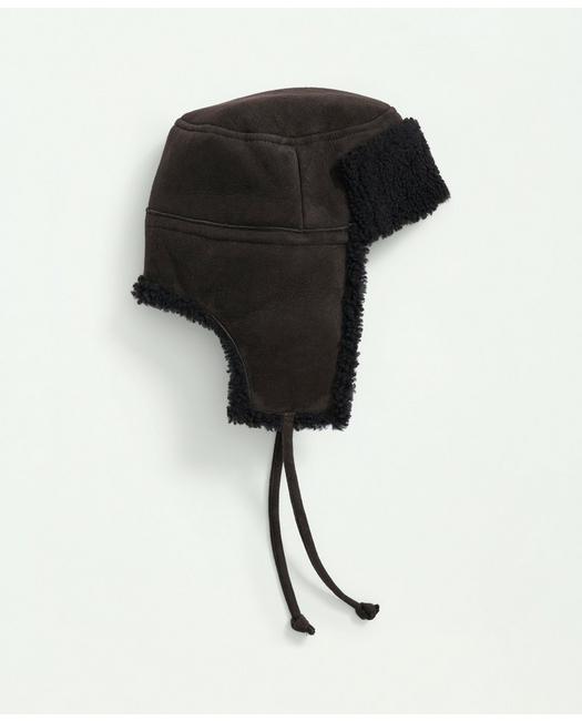 Brooks Brothers Men's Shearling Sheepskin Trapper Hat Dark Brown