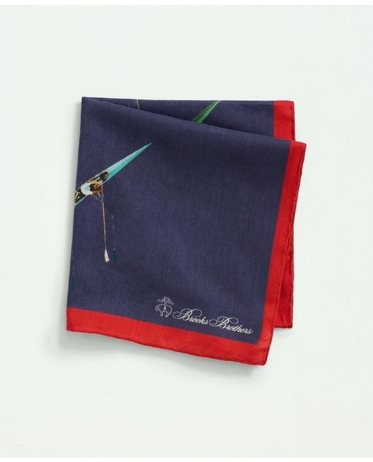 Brooks Brothers Men's Cotton Jacquard Rower Pocket Square Tie Navy