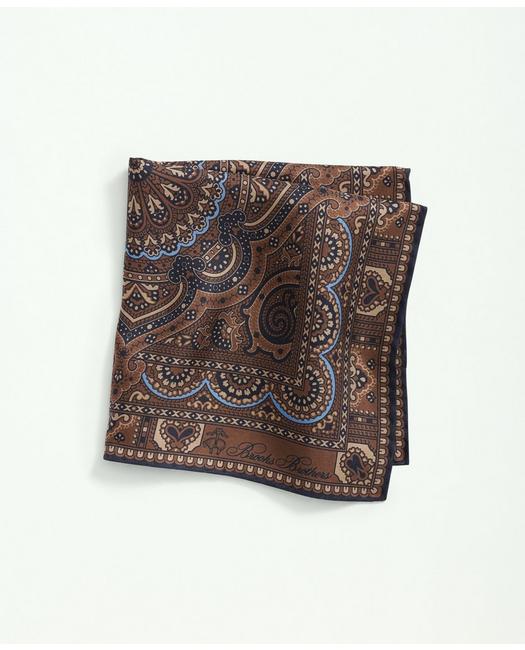 Brooks Brothers Men's Silk Framed Medallion Pocket Square Tie Navy/Brown