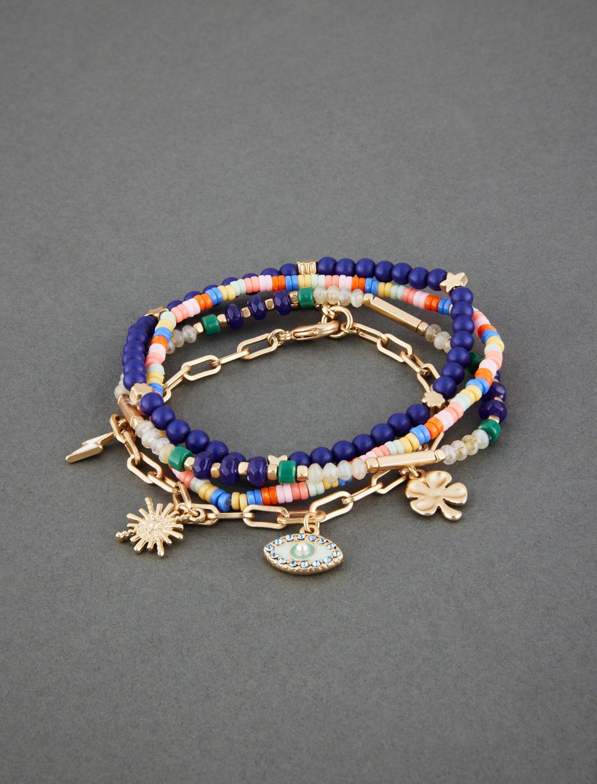 Lucky Brand Multi Color Lucky Charm Bracelet Set - Women's Ladies Accessories Jewelry Bracelets Gold