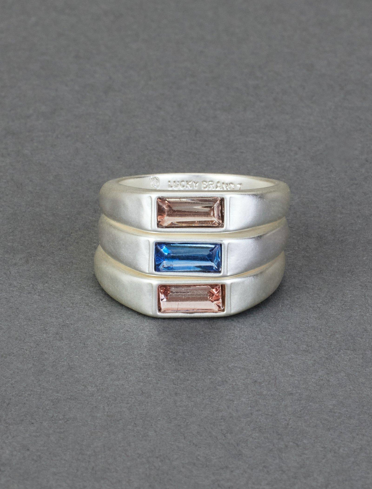 Lucky Brand Multi Color Set Stone Ring Stack Silver