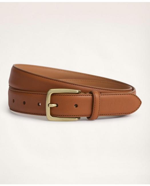 Brooks Brothers Men's Stitched Leather Belt Medium Brown