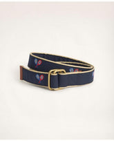 Brooks Brothers Men's Embroidered Leather Tab D-Ring Belt Multicolor