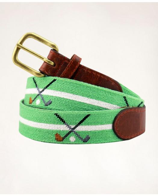 Brooks Brothers Men's Smathers & Branson Leather Needlepoint Belt Multicolor