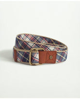 Brooks Brothers Men's Cotton Blend D-Ring Madras Belt Navy