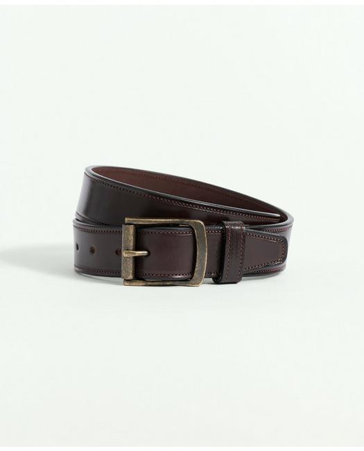 Brooks Brothers Men's Leather Belt with Brass Buckle Brown