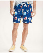 Brooks Brothers Men's Sail Boat Print Swim Trunks Navy