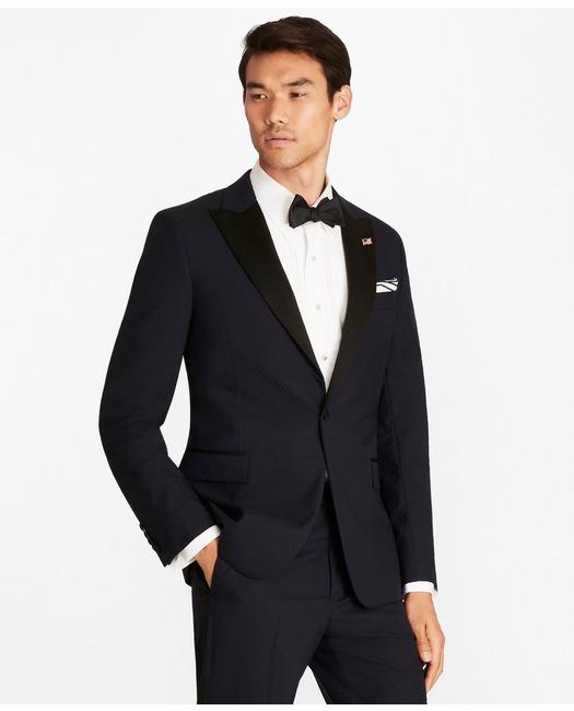 Brooks Brothers Men's Regent Fit One-Button Jacquard Tuxedo Jacket Navy