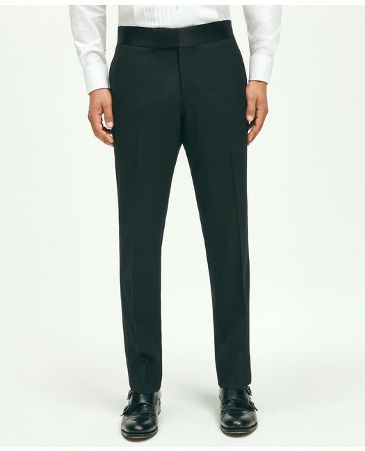 Brooks Brothers Men's Classic Fit Wool Hopsack Tuxedo Pants Black