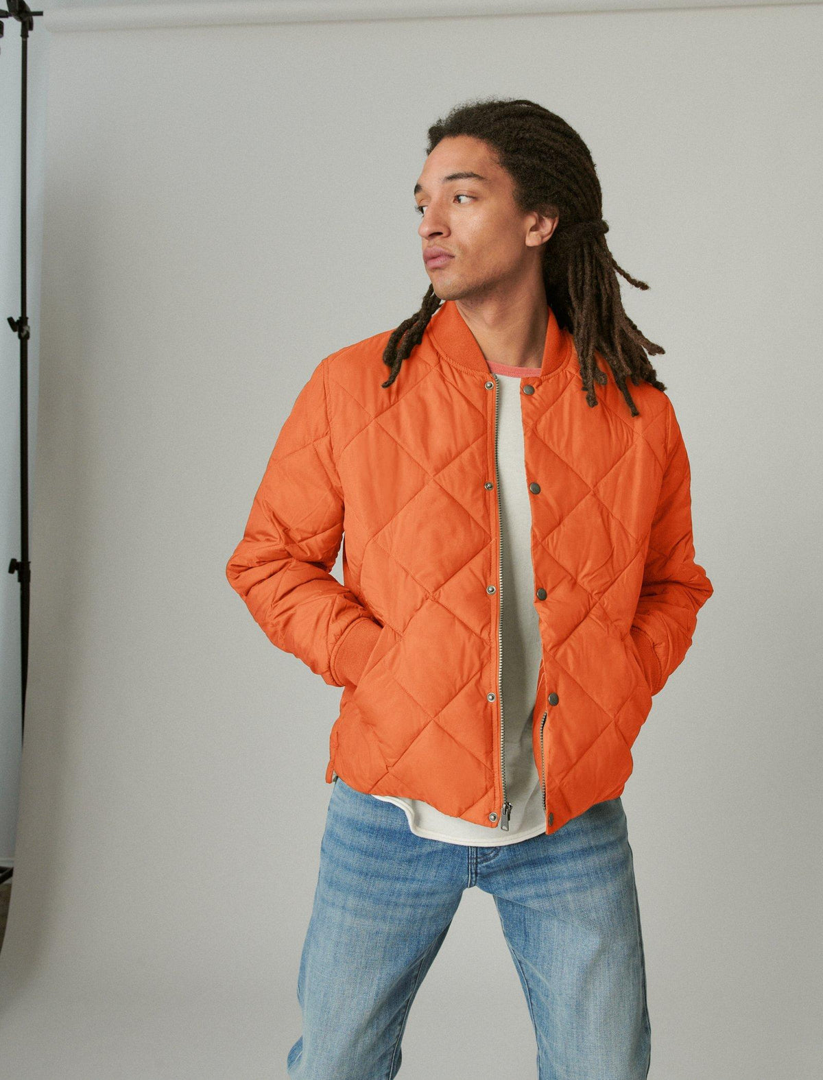 Lucky Brand Nylon Quilted Puffer Bomber Orange Pop