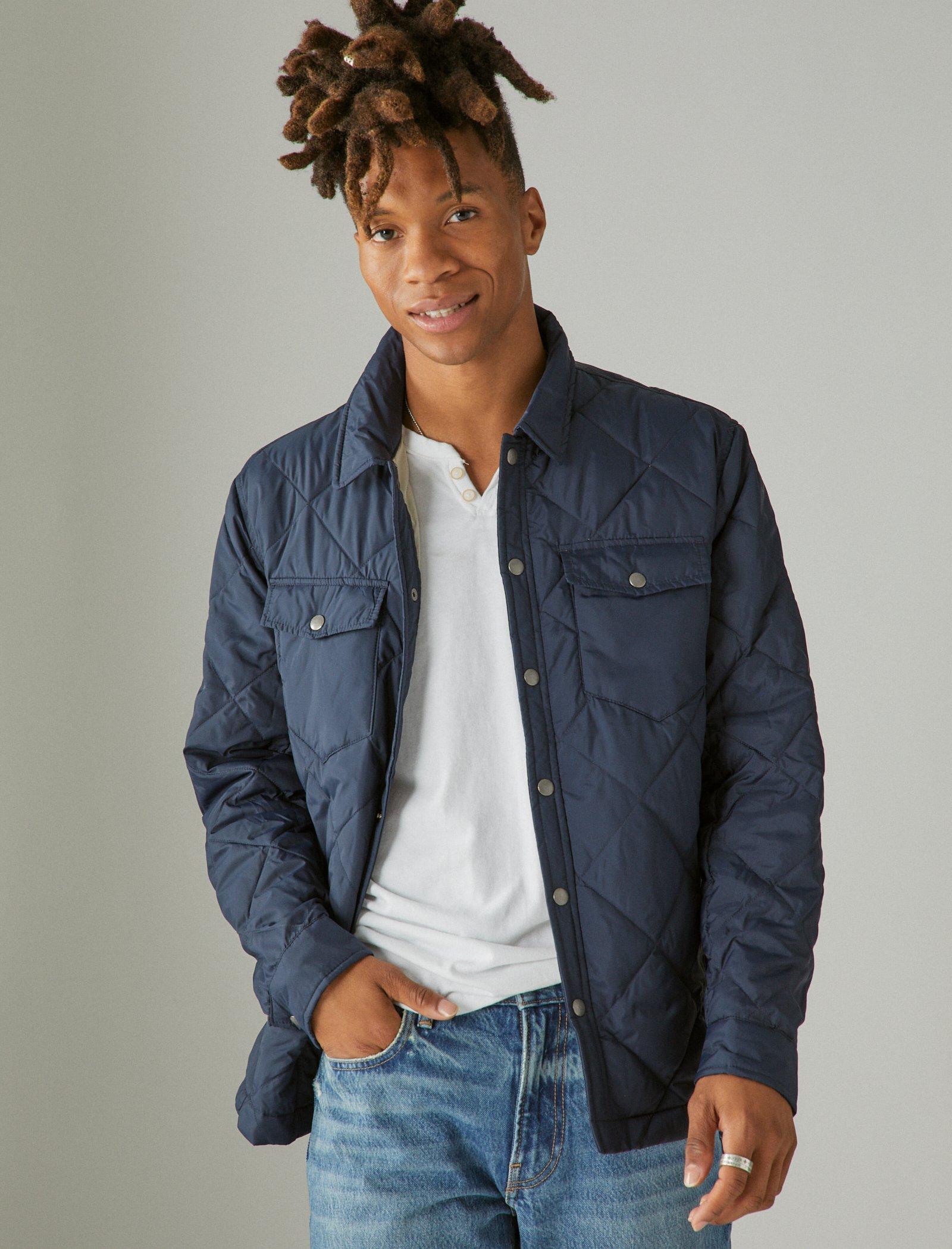 Lucky Brand Nylon Quilted Puffer Shirt Jacket Navy