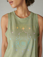 Lucky Brand Ombre Hamsa Muscle Tank Oil Green