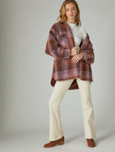 Lucky Brand Oversized Plaid Shirt Jacket Pink/Rust Combo