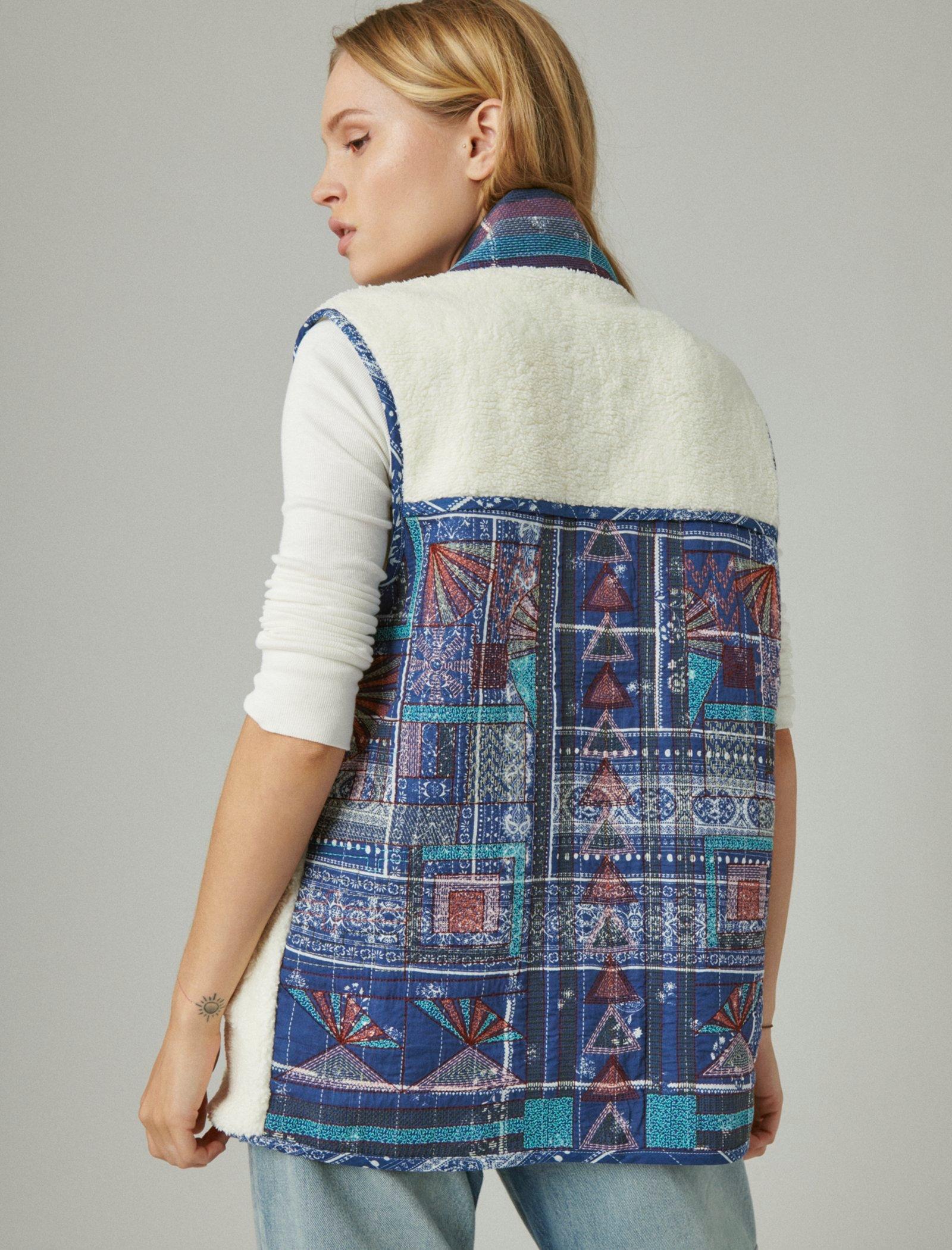 Lucky Brand Oversized Quilted Vest Antique White Multi